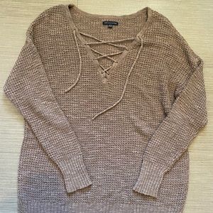 Lace up front knit sweater